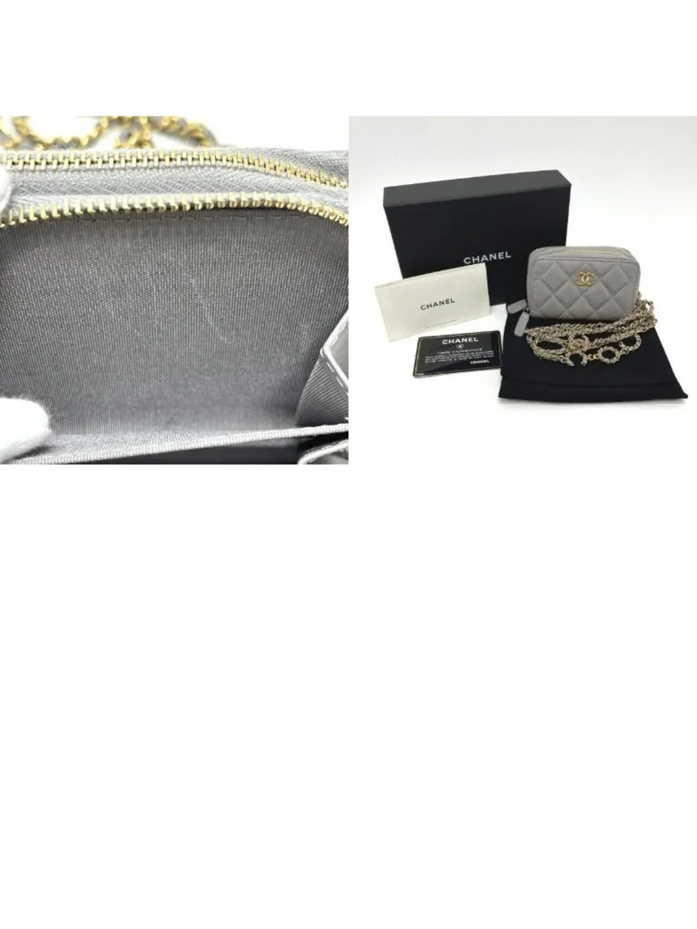 Chanel Shoulder Bag Quilted Caviar Leather Gray